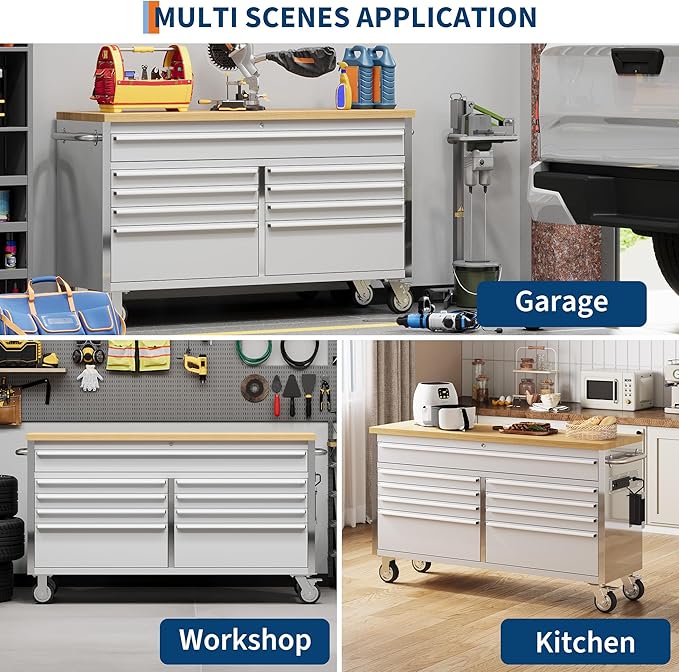 61 in Tool Chest, Tool Box Mobile 9 Drawers Storage Rolling Cabinet with Wheels Lock Key Locking System Drawer Liners for Garage Warehouse Repair Shop