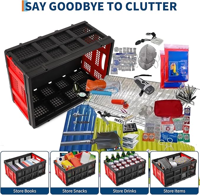 55L Collapsible Crates for Storage,Stackable & Collapsible Milk Crates, Stackable Storage Baskets, Folding Storage Containers for Organizing Tools, Books, Food, Drinks, Camping & Transport