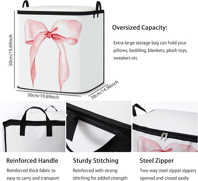Large Comforter Storage Bag with Zipper,Closet Organizer for Clothes/Blankets/Quilts/Pillows,Fabric Storage Bags with Portable Handles 95L(2-Pack)
