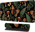 Vintage Butterfly Mushroom Mouse Pad – Large Extended Desk Mat 31.5 x 11.8 in– Dark Forest Aesthetic with Ferns & Fungi, Waterproof Surface, Non-Slip Rubber Base, Keyboard & Mouse Pad
