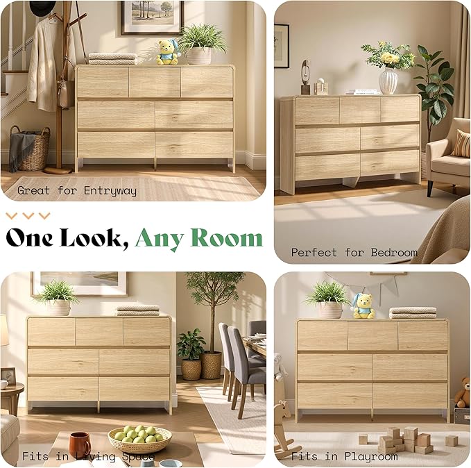 AMERLIFE Drawer Dresser for livingroom, Modern Chest of Storage Drawers with Rounded Corners, Wood Cabinet Organizer for Apartment, Nursery, Easy Assembly, Natural Oak