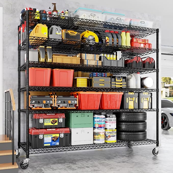 PrimeZone 6 Tier 80.7" H x 55.5" W x 24" D Wire Shelving with Wheels 3600lbs NSF Certified Storage Shelves Heavy Duty Metal Shelf Adjustable Rolling Rack Commercial Garage Restaurant Warehouse 3pcs