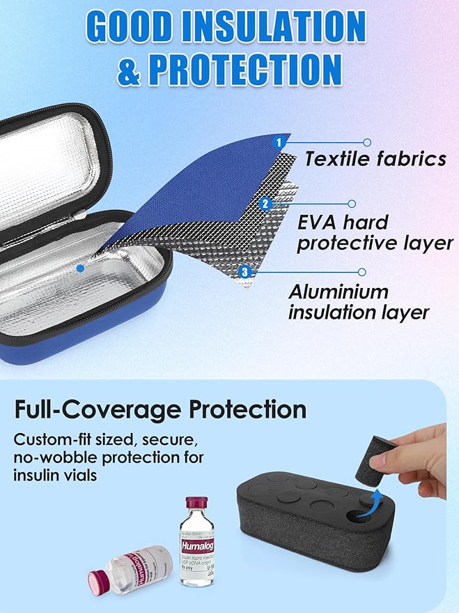 YOUSHARES Insulin Fridge Holder Storage Case Organizer, Insulin Vial Organizer Bag Fits Standard 10ml U-100 Vials, Built-in Aluminium Foil | Safe and Reliable Bottle Protector