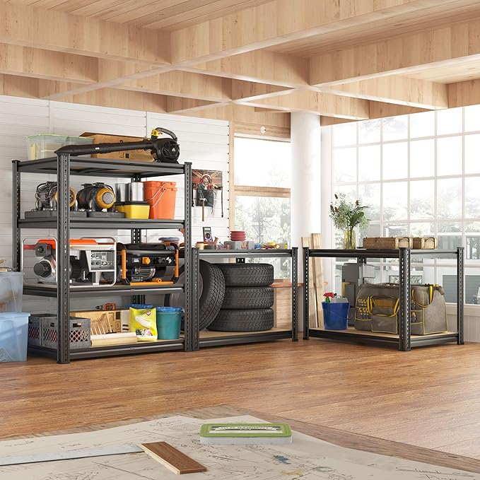 REIBII 60.05" H Storage Shelves 1840LBS Garage Shelving Heavy Duty Shelving 4 Tier Garage Shelves Adjustable Metal Shelf for Kitchen Basement Pantry Warehouse 35.45" W x 17.72" D x 60.05" H