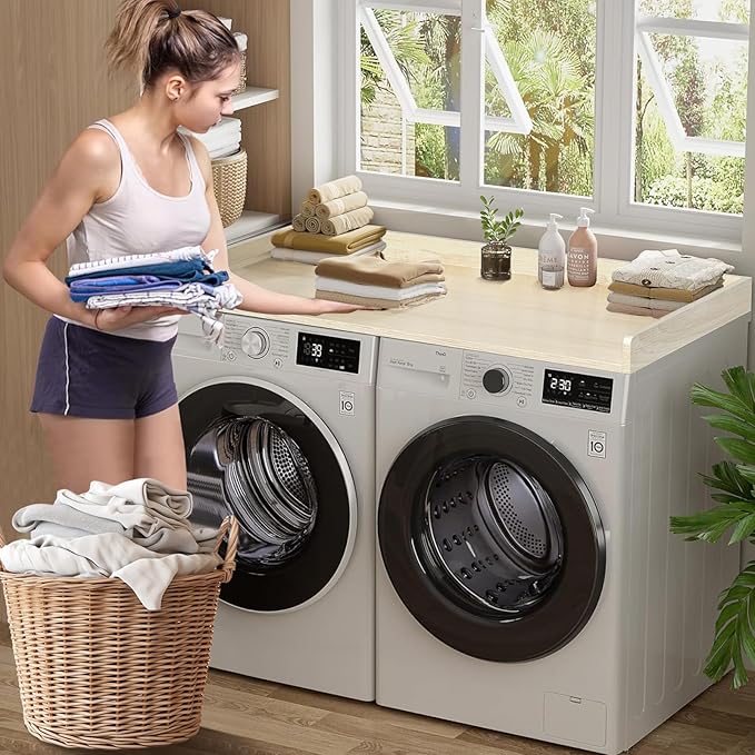 Washer Dryer Countertop: 27.5" x 54" Laundry Topper for Washer and Dryer - Non-Slip Washer and Dryer Countertop with Safety Edge - Laundry Room Organization (Wood)
