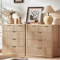 LEYAOYAO Fluted 5 Drawers Dresser for Bedroom Set of 2, 34" Tall Modern Chest of Drawers with Metal Handle, Curved Profile Design,Natural Wood Drawer Organizer for Bedroom, Living Room, Hallway