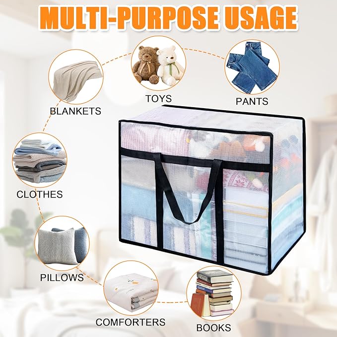 4 Pack Clear Blanket Storage Bags with Zipper, 75L Extra Large Vinyl Foldable Moving Bags Closet Organizers and Storage Containers for Bedding, Blankets, Comforters, Clothing, Toys, Quilt, Duvet