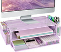 AUPSEN Computer Monitor Stands Riser，2-Tier Desk Organizers and Accessories, Office Desk Accessories Organizer with Drawers and 2 Pen Holder for Office Supplies (Purple)
