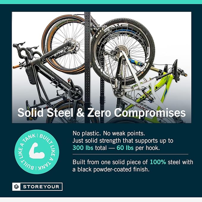 StoreYourBoard Indoor Bike Rack - Freestanding 8 Bike Storage Stand - Heavy-Duty Bike Holder for Garage or Home - Space-Saving Indoor Bike Stands for Road, Mountain, and Hybrid Bicycles - Black