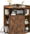 Corner Storage Cabinet, Farmhouse Corner Bookshelf with Storage 6-Cubby Wooden Cabinet with USB Ports and Outlets Industrial Organizer for Small Space, Study, Playroom, Living Room
