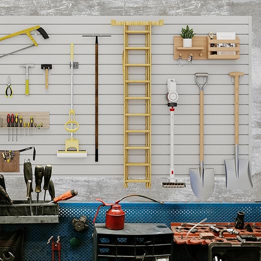 Slatwall Panel 8 FT x 4 FT, Interlocking Slat Wall Paneling, Wall Mounted PVC Wallpanel, Suitable for Garage Storage and Organizer, Slatwall Board, Shelves - Grey