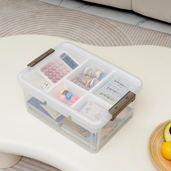 17 Quart Plastic Storage Box with Removable Tray Caddy Clear Art Supply Craft Organizers Playroom Container Organizer with Lid for Bead Crayon Tool Sewing Playdoh