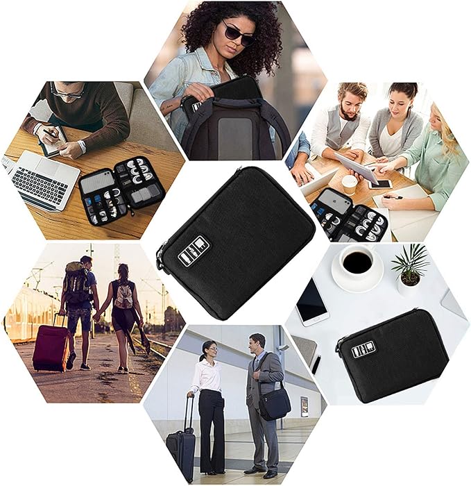 Travel Cable Organizer Bag Waterproof Portable Electronic Accessories Organizer for USB Cable Cord Phone Charger Headset Wire SD Card with 5pcs Cable Ties(Orange)