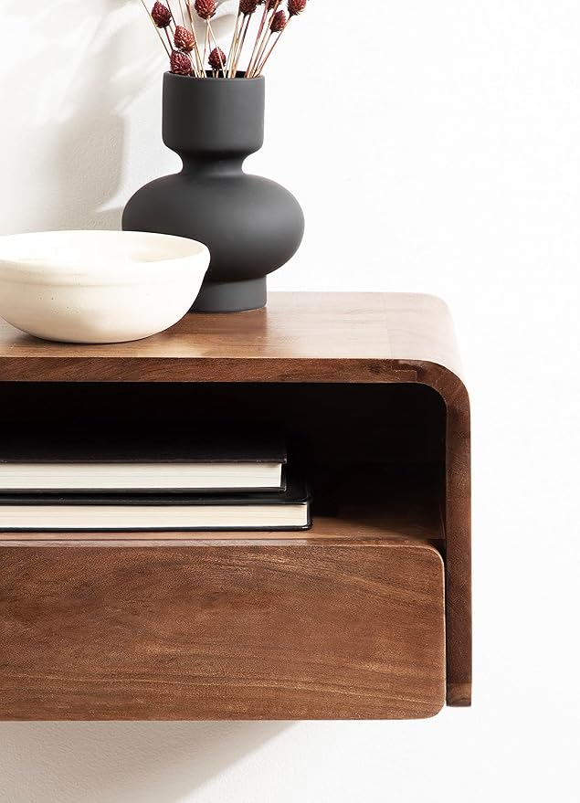Kate and Laurel Kato Modern Wood Floating Side Table with Drawer; 18 x 10 x 9; Walnut Brown; Contemporary Wooden Floating Nightstand for Bedroom Bedside Table