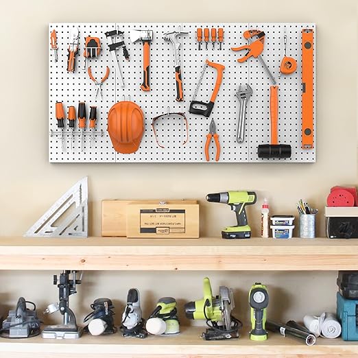 Pegboard Smith Metal Pegboard Panels 12" x 24", 4 Pack Grey Wall Mounted Tool Organizer Boards, Heavy Duty Tool Storage Peg Board for Garage, Workbench, Office, Fits 1/4" Peg Hooks