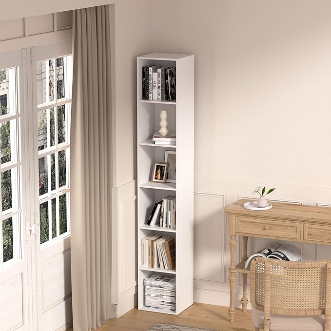6 Cube Storage Organizer, 6 Tier Vertical Cube Bookcase Freestanding Storage Display Organizer for Home Office, Six Cubes Open Shelf Bookshelf (White, 6 Cube)