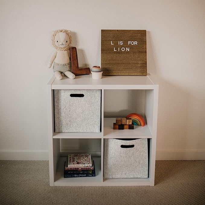 Parker Baby Felt Foldable Storage Cube Bin - 11 Inch Nursery Cubby Storage Bin Cubes for Cube Organizer, Closet Organizers and Storage Toy Bin, Rope Baskets Bins for Toy’s Storage - White