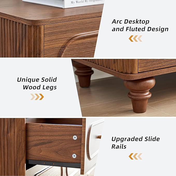 9 Drawer Fluted Dresser for Bedroom, Mid Century Modern Chest of Drawers, Wood Storage Small Dresser Organizer for Bedroom Living Room Hallway Closet, Walnut
