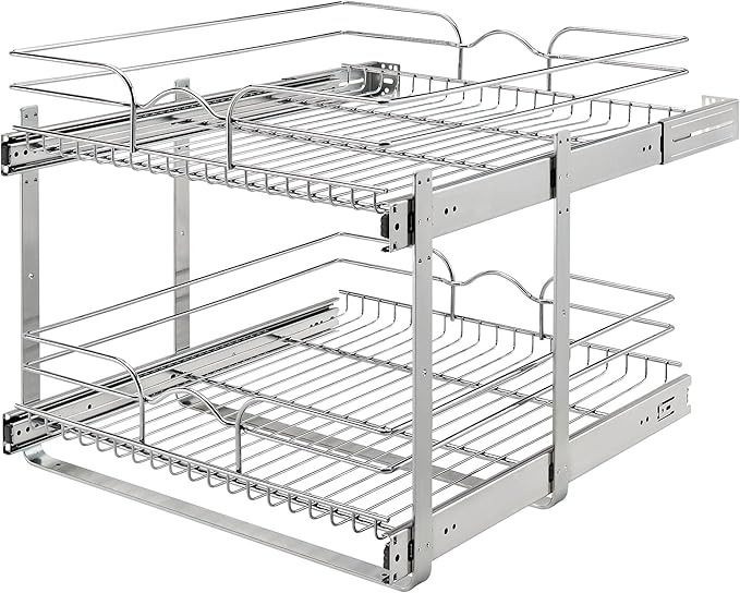 Rev-A-Shelf 2 Tier Kitchen Cabinet Pullout Shelf and Drawer Organizer Slide Out Pantry Storage Basket in Multiple Sizes, 21 x 22 In, 5WB2-2122CR-1