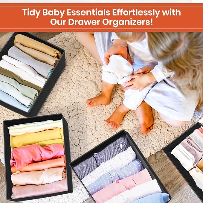 RFAQK 18 Pack Drawer Organizer Clothes-3 Sizes (L, M, S) Baby Dresser Organizer for Storage Closet-Foldable Fabric Baby Clothes Organizer for Bedroom, Bins, Bra, Socks, Belt, Tie-Black