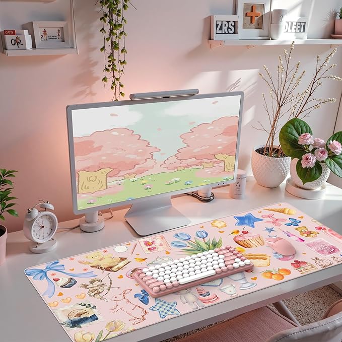 iCasso Desk Cover Mat, Extra Large Mouse Pad, Desk Pad Mat,Office Matt for Desktop Protector, Anti-Slip XXL Big Mousepad with Stitched Edges for Laptop Computer Keyboard (Pink)