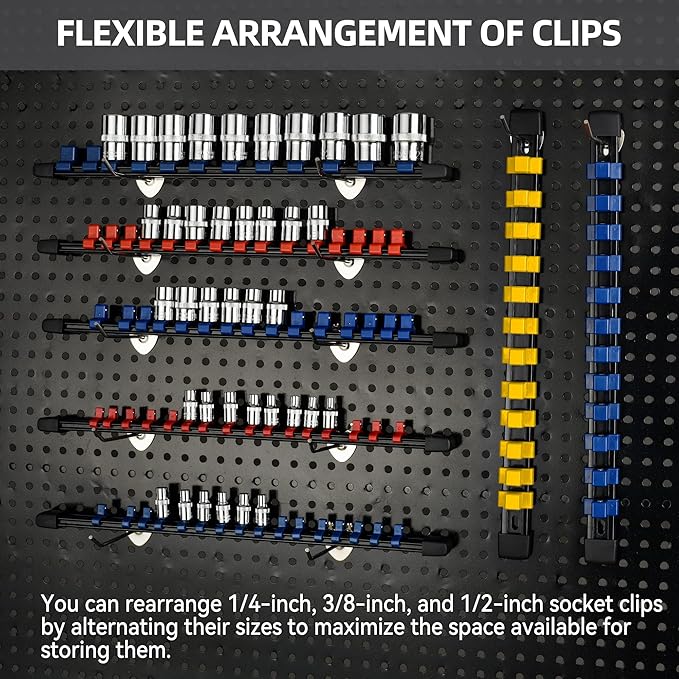 Socket Organizer Drive ABS Tools - Yellow Socket Holder, Premium Quality 9 Pieces Socket Holders Kit 1/4-Inch x 48 Clips, 3/8-Inch x 45 Clips, 1/2-Inch x 36 Clips（9PC,Yellow)