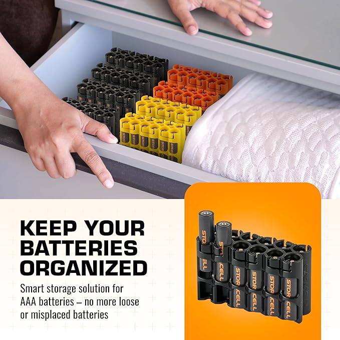 Storacell by Powerpax AAA Battery Storage Caddy, Black, Holds 12 Batteries (Not Included)