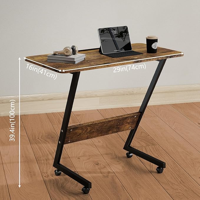 Overbed Bedside Table with Wheels,Small Desk Portable Rolling,Overbed Table Home Use, Portable Computer Stands,Movable Desk (Rustic Brown)