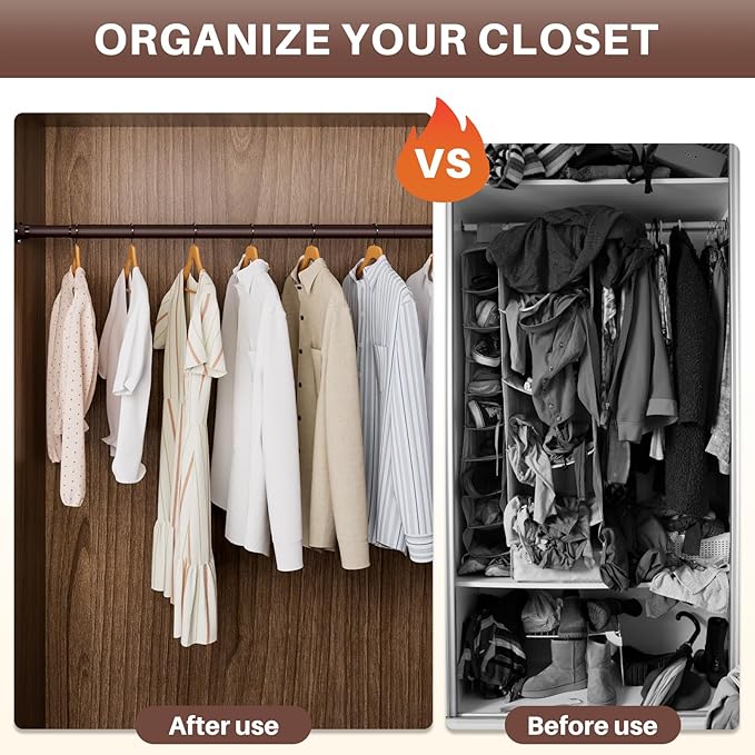 Closet Rod - Closet Rods for Hanging Clothes, 17 to 53 inch Adjustable Closet Hanging Rod, Heavy Duty Clothes Rod Clothing Bar, Closet Poles for Hanging Clothes for Wardrobes, Shower Curtain