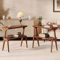 Set of 2 Solid Wood End Table, 2-Tier Side Table with Storage Shelf, Wooden Modern Accent Slim Bedside Table for Sofa, Living Room, Bedroom, Small Space, Easy Assembly, Rustic Brown
