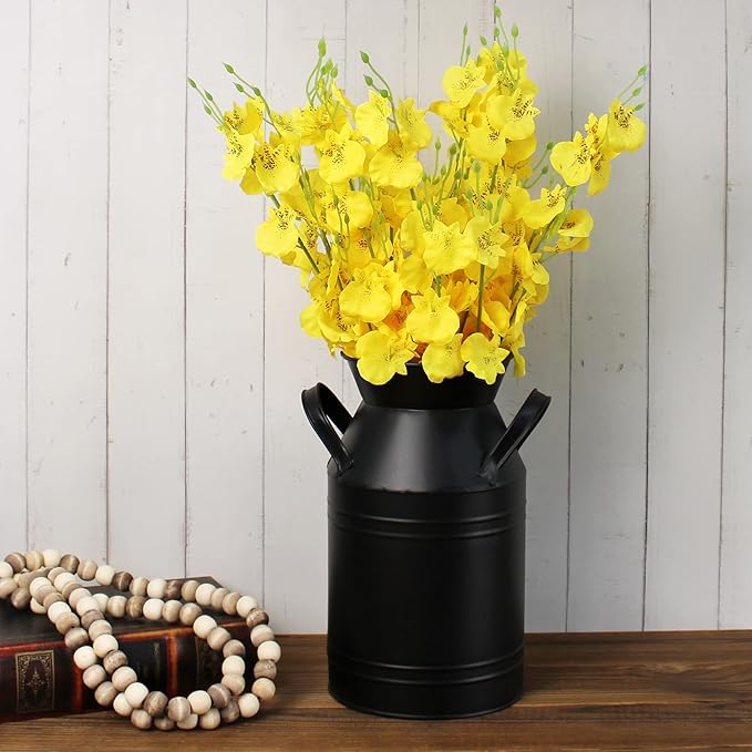 CVHOMEDECO. Farmhouse Galvanized Metal Milk Can, Old Rustic Primitives Jug Vase for Home and Garden Décor. Black