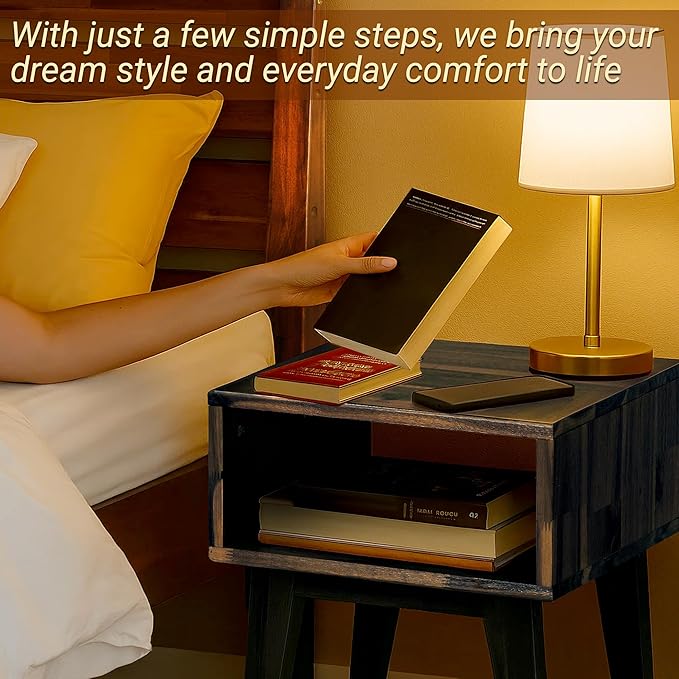 Acacia Serena Nightstand Solid Wood Nightstand with Open Storage Shelf, Wood Bedside Table, Night Stands for Bedroom - Mocha