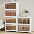 Storage Bins with 2 Lids and Wheels, Collapsible Bathroom Storage Cabinet with Clear Doors, Plastic Stackable Closet Organizers and Storage Containers White 942 QT