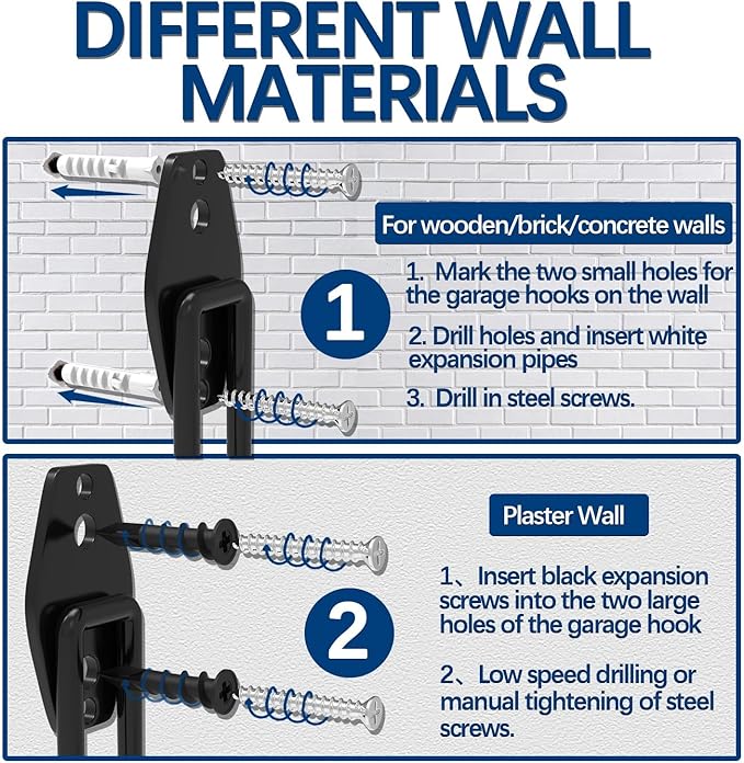 3-H Garage Wall Hooks 42 Pack, Heavy Duty Garage Hooks with Extra Welding Spots, Wall Mount Storage Organizer for Hanging Garden Lawn Tools, Ladder, Bike, WeedEater, Chair, Shovel, Blower (Black)