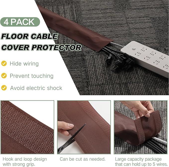 WILLBOND Carpet Cord Cover Cable Protector Floor Cover Cable Protector Management Only for Commercial Office Carpet(39.37 ft,Brown)