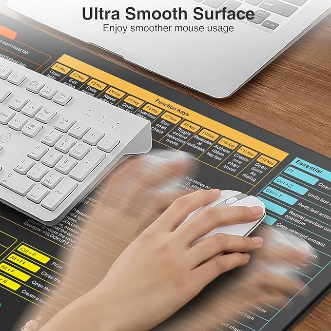 Wireless Charging Mouse Pad with Excel Formulas Shortcuts, 31.5"x15.8" Extra Large Office Spreadsheet Cheat Sheet Desk Mat, Waterproof Ultra-Smooth Surface, Non-Slip Base