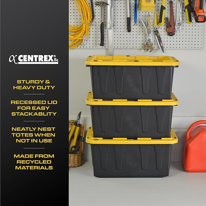 BLACK & YELLOW, 17-Gallon Heavy Duty Tough Storage Container & Snap-Tight Lid, (12.5H x 18W x 26.9D), Weather-Resistant Design and Stackable Organization Tote [2 Pack]