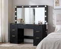 AMERLIFE 47.2" Fluted Vanity Desk with Large Mirror and Adjustable LED Lights, 7 Drawers Makeup Table with Glass Top and Charging Station for Women and Girls, Bedroom or Dorm, Black