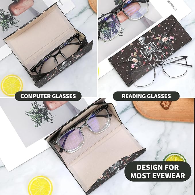 Foldable Glasses Case, Magnetic PU Leahter Sunglasses Case, Cute Hard Shell Folding Eyeglass Cases for Women Kids