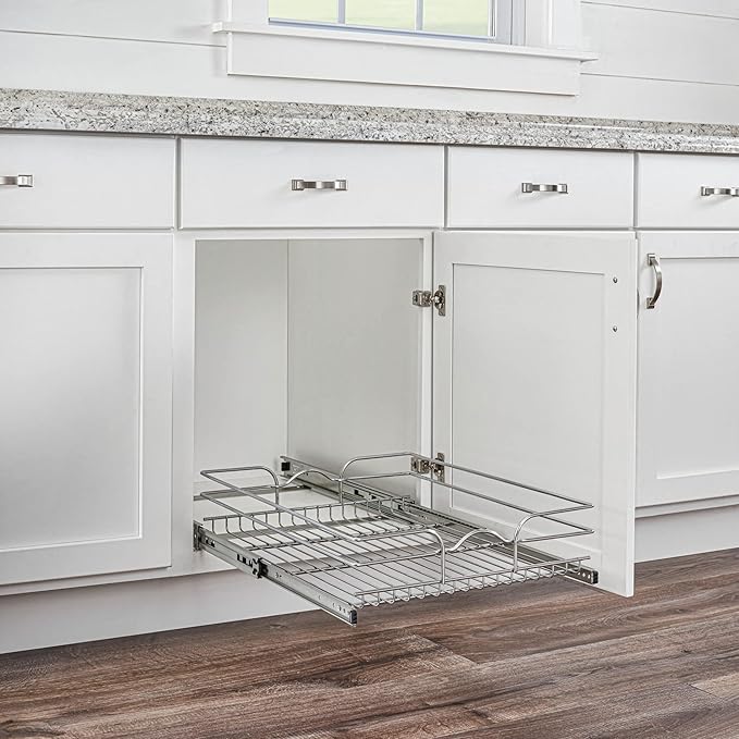 Rev-A-Shelf Kitchen Cabinet Pullout Shelf and Drawer Organizer Slide Out Pantry Storage Basket in Multiple Sizes, 24 x 22 In, 5WB1-2422CR-1