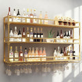 59in Wall Mounted Wine Rack, Wine Rack Wall Mounted With Wine Glass Rack, Metal Bar Bottle Display Shelf Wine Cups Hanging Holder, For Home Bar Cafe Dining Room Decoration (GOLD, 59*10*35.5IN)