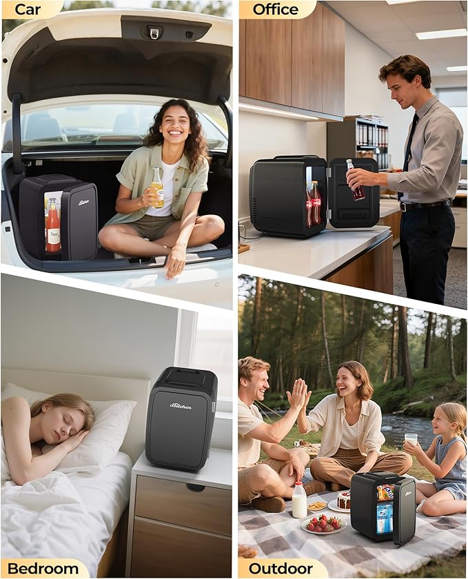 Mini Fridge, 4 Liter/6 Can Portable Refrigerator for Bedroom Office Dorm Car– Fast Cooling, Low Noise, 100-125V AC/5-12V USB Small Compact Refrigerator for Skincare, Food, Drinks(Black)