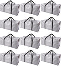 Extra Large Moving Bags with Zippers & Carrying Handles, Heavy-Duty Storage Tote for Space Saving Moving Storage, Fold Flat, Alternative to Box and Bin - 12 Pack, Silver
