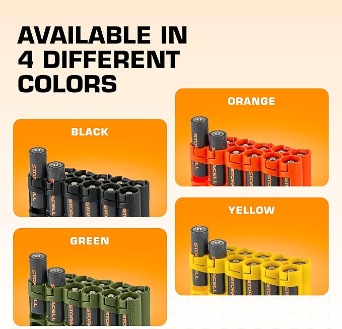 AA Battery Storage Caddy by Storacell, Black, Holds 12 Batteries (Not included)