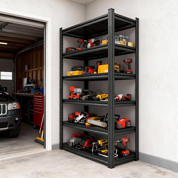 Garage Storage Shelves,5 Tier Shelving Unit, 40 inch Wide, 18” Deep, 78” Tall Organizer Metal Shelf for Basement/Laundry/Pantry Heavy Duty, Adjustable,Easy to Install (6Tier-39.4"Wx17.7"D"x82"H)