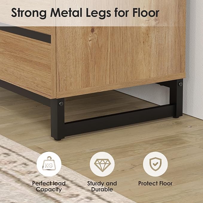 WAMPAT Dresser for Bedroom, Closet Organizers and Storage with 18 Drawers, Modern Wood Dresser with Metal Base, Chest of Drawers for Living Room, Bedroom, Oak