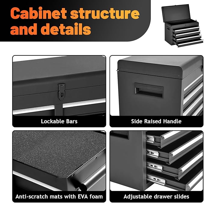 5-Drawer Rolling Tool Storage Chest Cabinet with Detachable Top Tool Box, Liner, Universal Lockable Wheels,37.6"x 20.7"x 11" Expandable, Locking Mechanism, Metal Tool Cart for Garage Workshop
