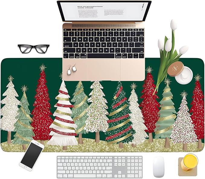 Christmas Tree - Green Gaming Mouse Pad 35.4"x15.7"Desk Mat Anti-Slip Rubber Base & Durable Stitched Edges for Gamers Smooth Mouse Writing Surface for Desk Office/Home