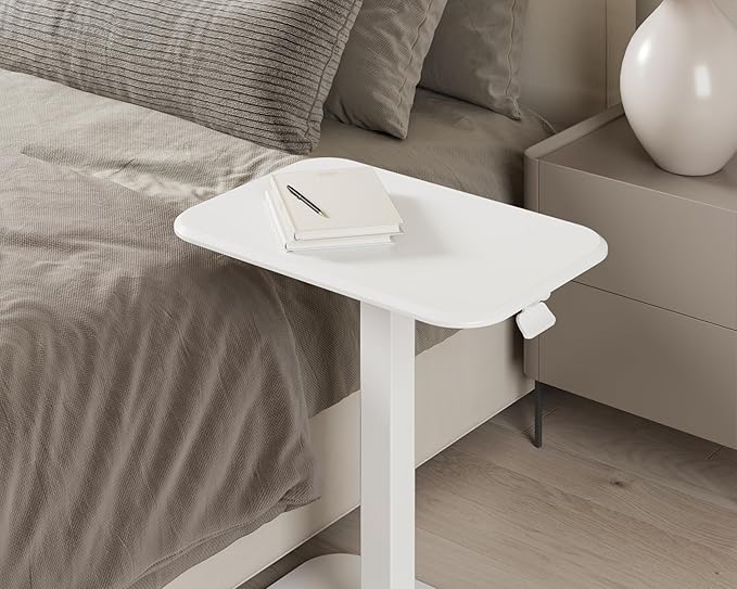 Ergohome™ ELEVANCE Table™ Height Adjustable Minimalist Tables, Laptop Desk, Living Room, Small Side Table, Drink Coffee End Table, Sofa Table, Study and Small Spaces (White Base Cloud White Top)