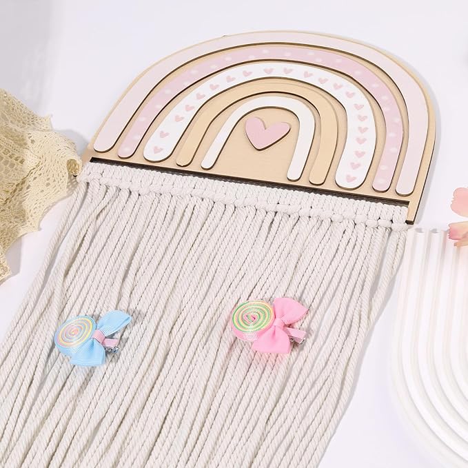 POVETIRE Headband Holder Bow Holder for Girls Hair Bows,Rainbow Hair Accessories Organizer Storage Wall Hanging Display for Nursery Toddler Girls Room (Rainbow)